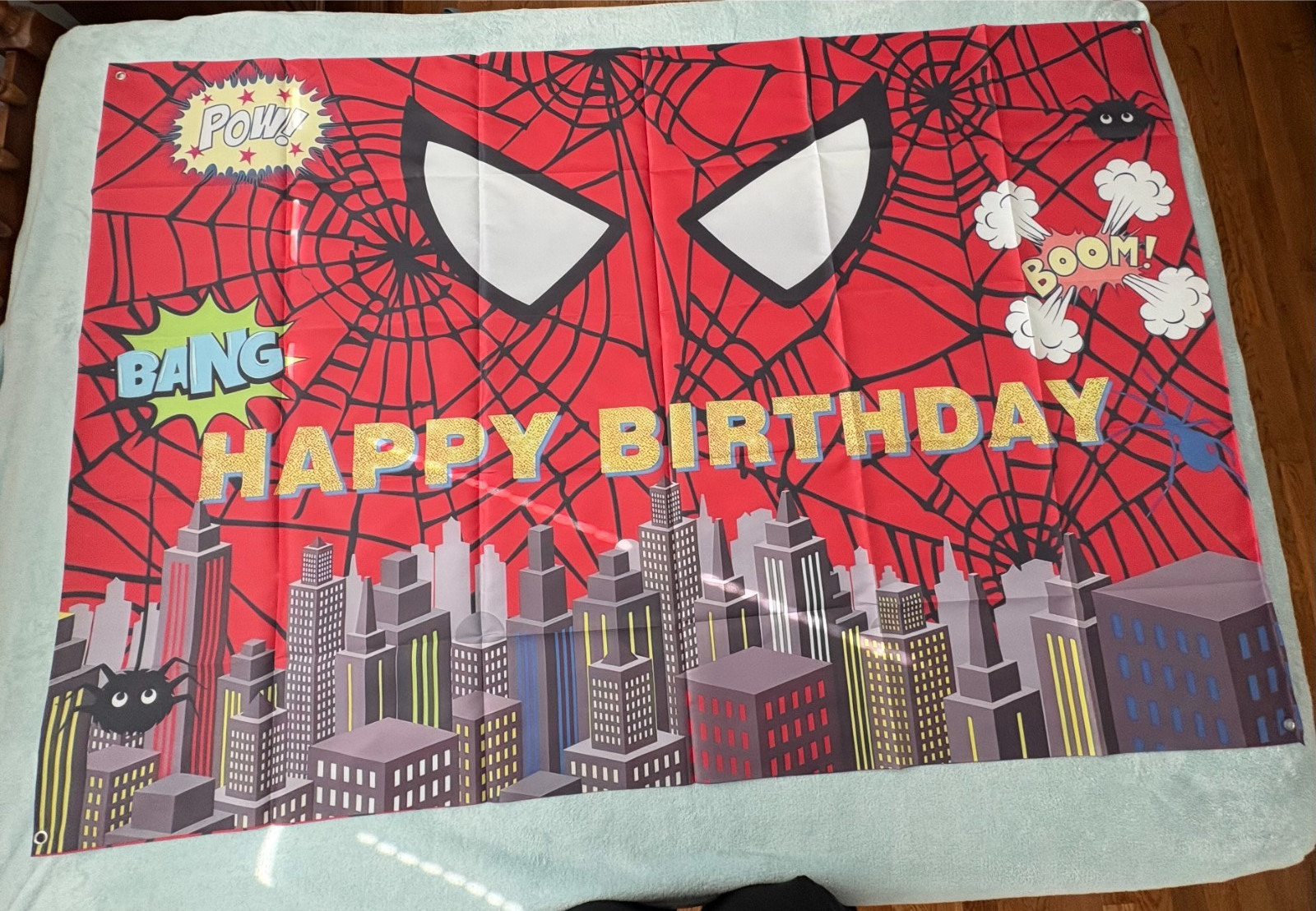 Spider Man Happy Birthday Fabric Banner Flag 47″ X 71″ in Party Garage Backdrop