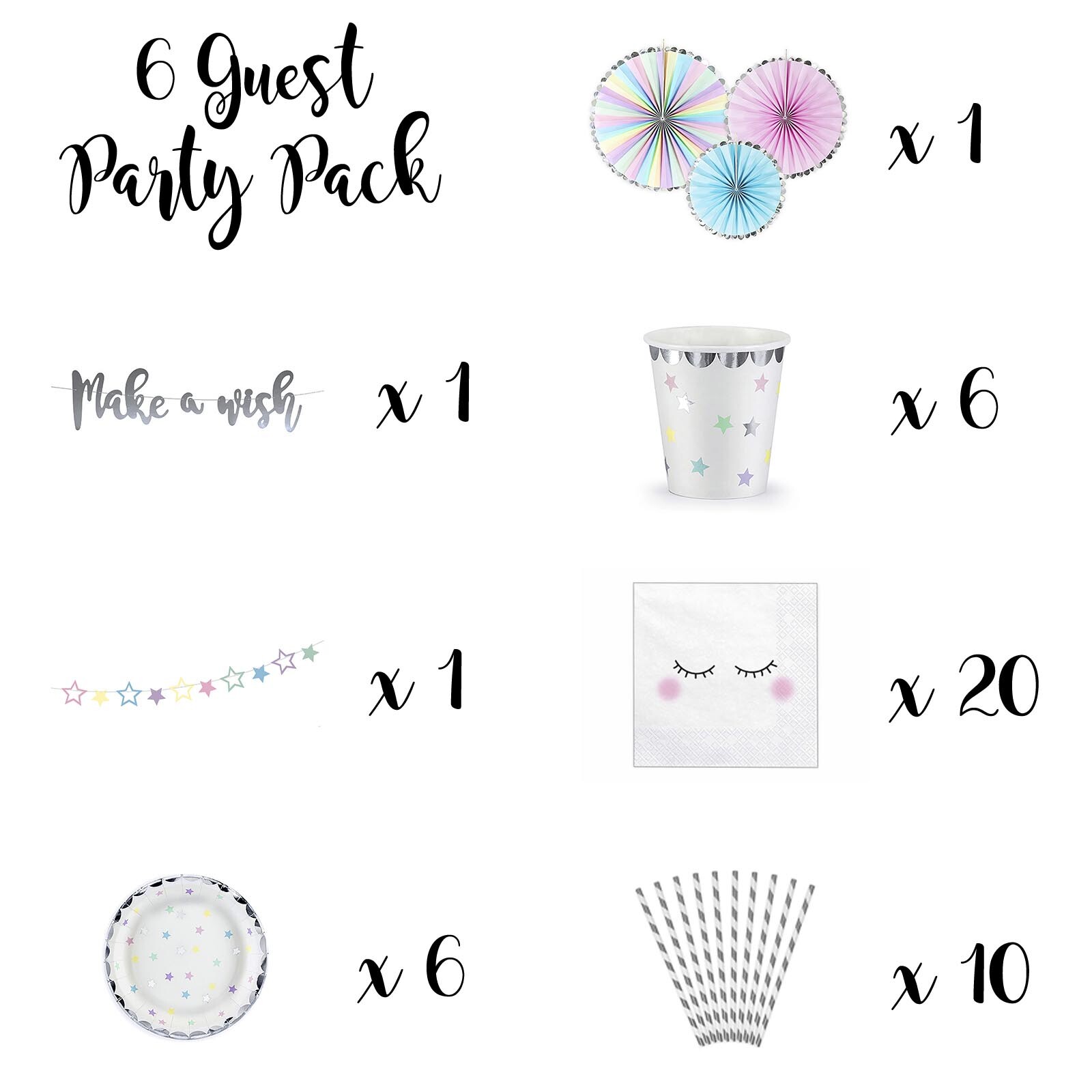 PASTEL STARS PARTY PACKS Bunting Plates Cups Girls Birthday Decorations Unicorn