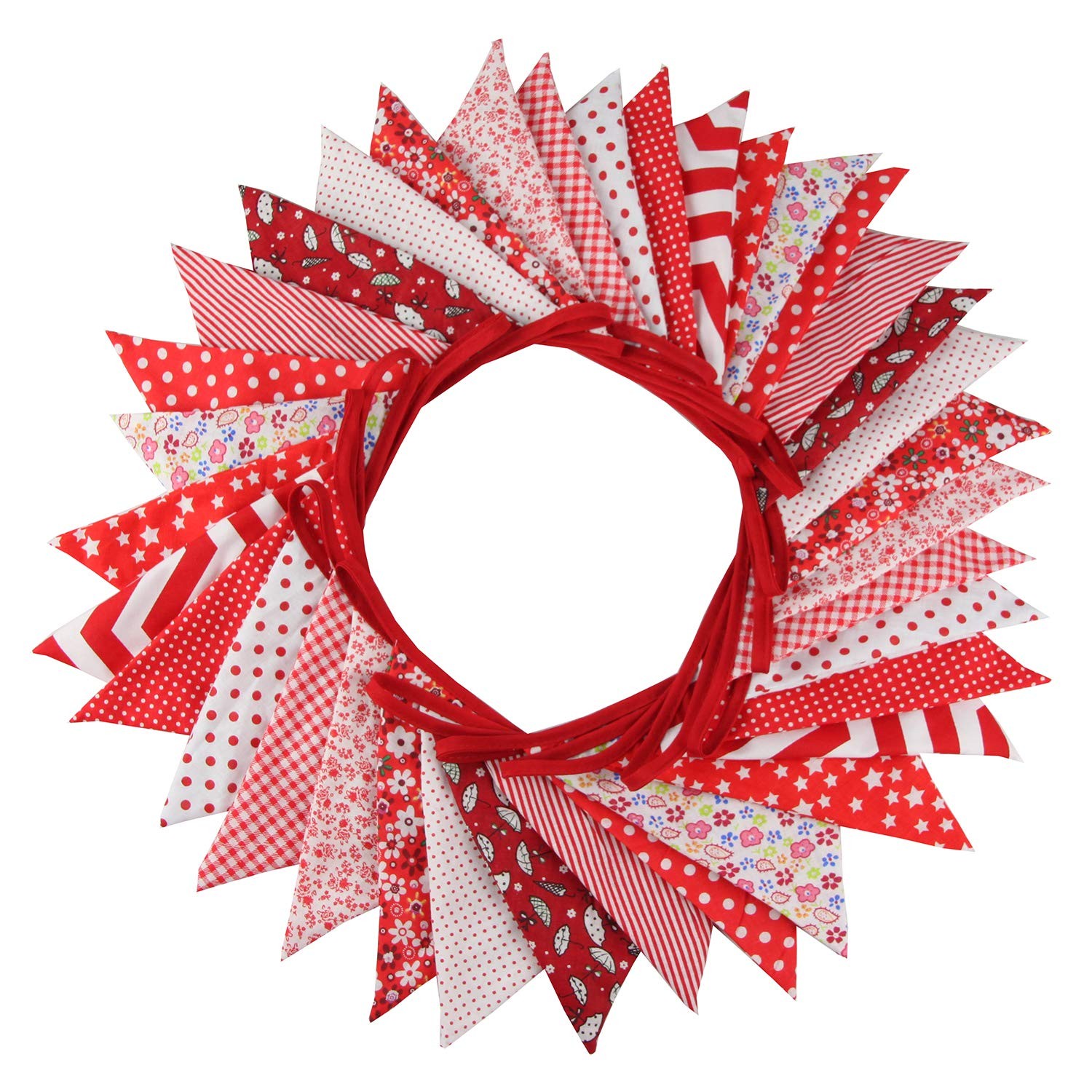 10M/32Ft Triangle Bunting Banner, 36 Pcs Cotton Fabric Flags Pennant Red