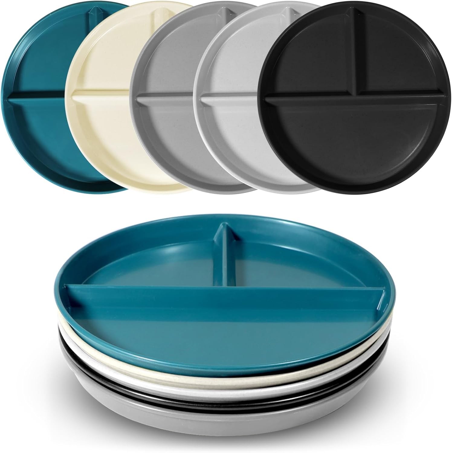 round portion control plate 9 inches, Black, gray, light beige, dark green