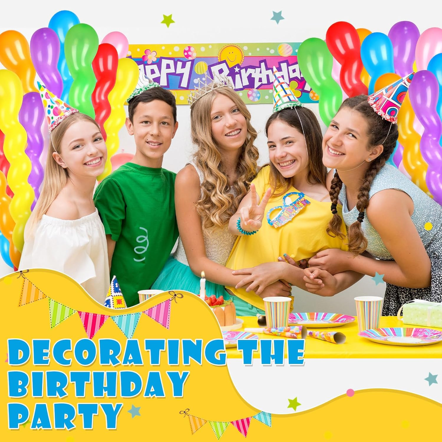 500 Pcs 40 Inches Latex Spiral Balloons – 9 Assorted Colors for Party Decoration