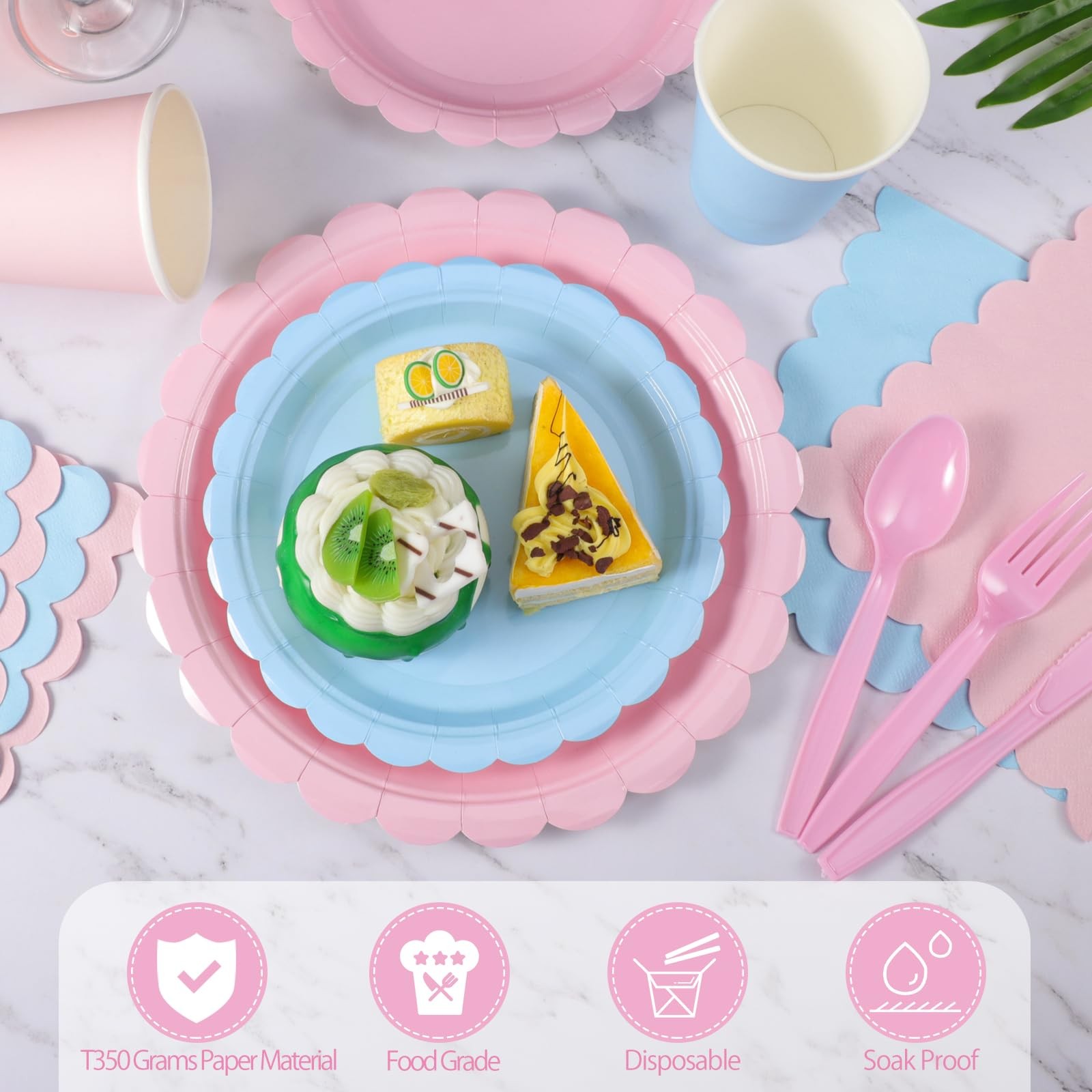 350 PCS Baby Gender Reveal Plates Napkins Party Supplies Light Pink Blue Set
