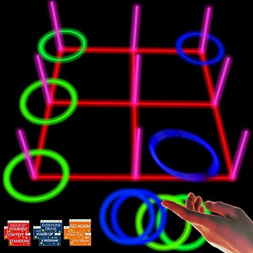 18.2 Inch 3-In-1 Glowing Ring Toss Tic Tac Toe Outdoor Game for Adults and Famil
