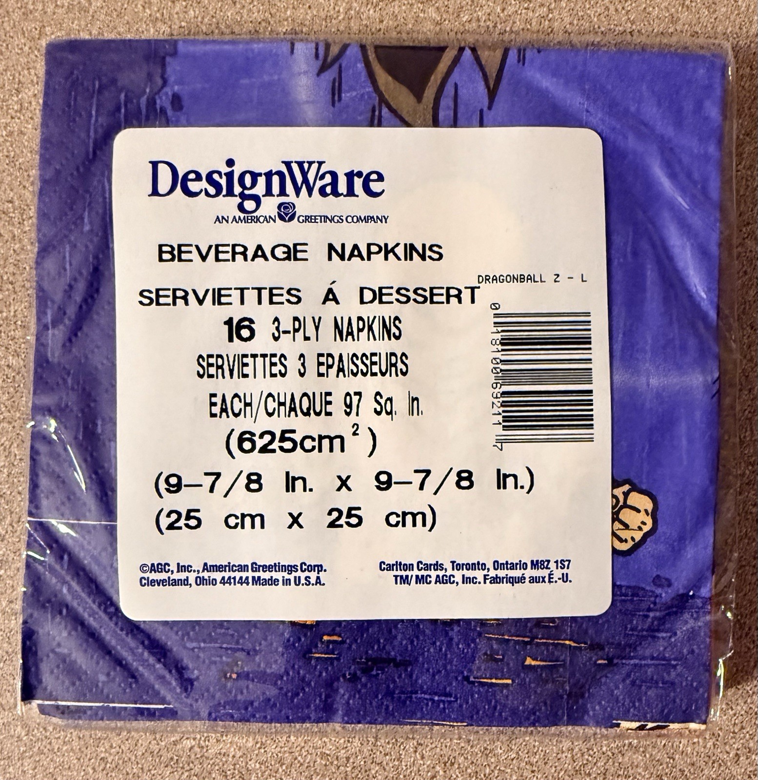 Vintage Dragon Ball Z Beverage Napkins 16ct Sealed DesignWare 2002 NOS Goku