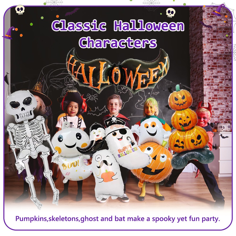 Halloween Foil Balloon Party Decoration Set with Pumpkin Skeleton White Ghost