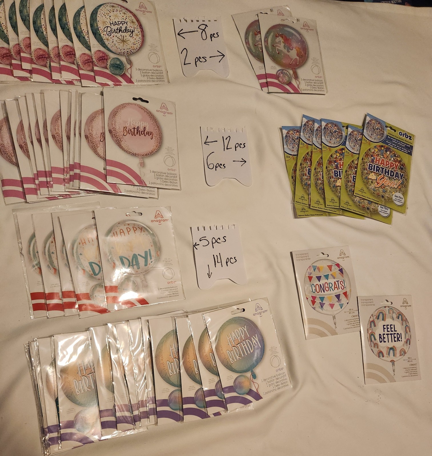 Lot of 370 Jumbo Foil Balloons Assorted Numbers Party Birthday Bulk *see Photos