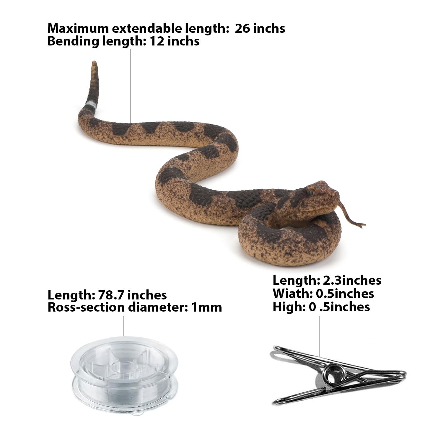 Rattle Snake Prank with String Clip, Rattlesnake Fake Snake on a String Prank, R