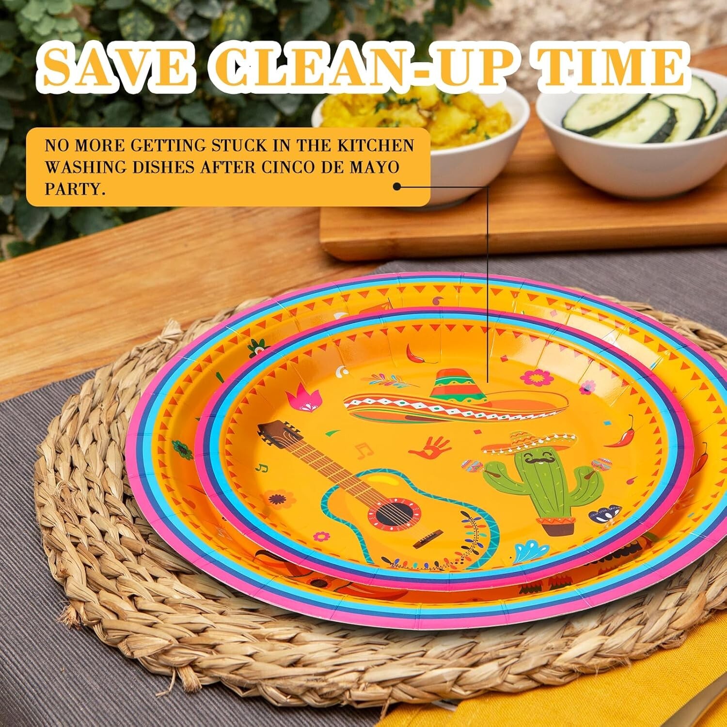 Fiesta Spanish Mexican Disposable Contemporary Multicolor Set (Plates, Napkins)