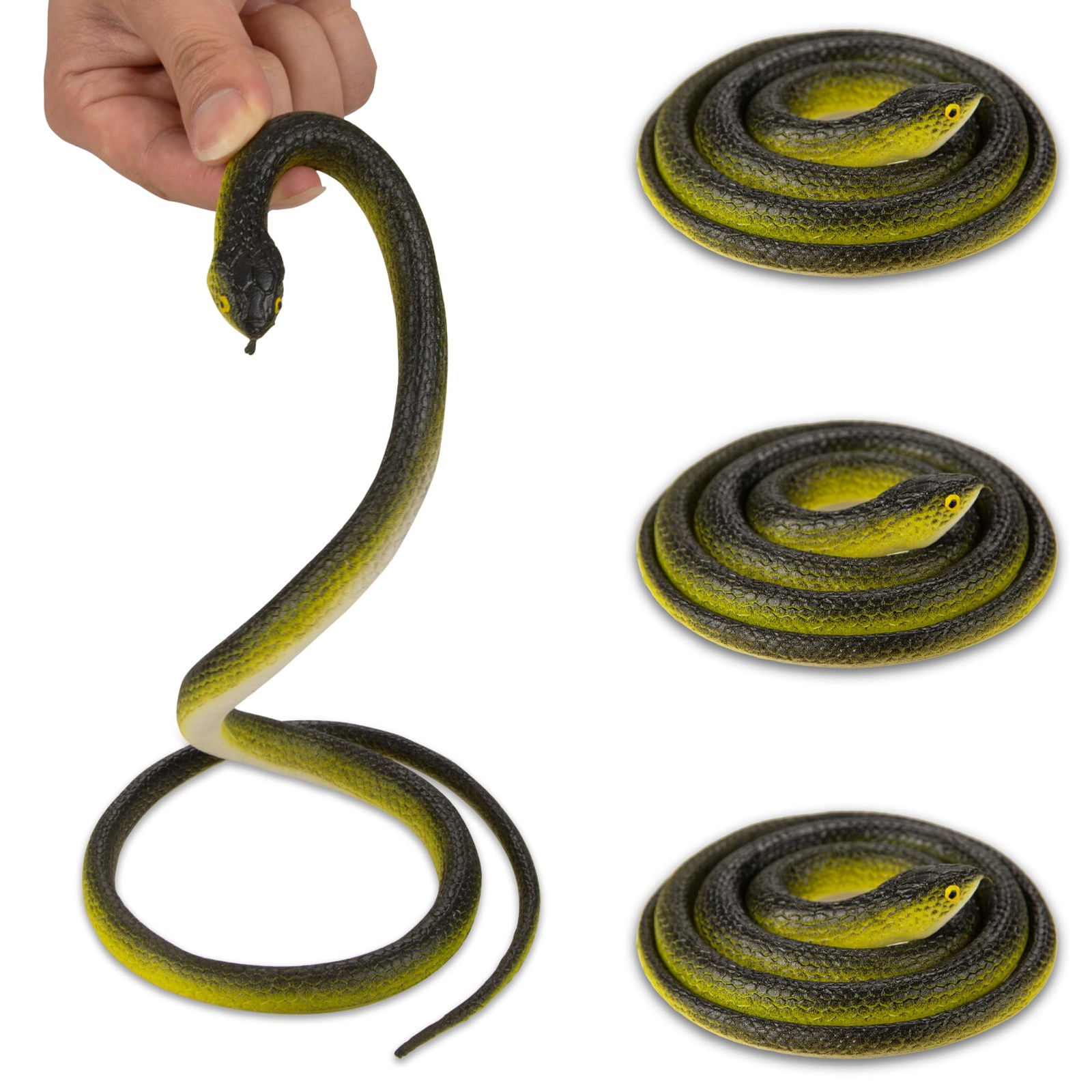 4 Pcs 31.5″ Realistic Rubber Snake Toy Fake Snake Toy for Prank, Garden Props to