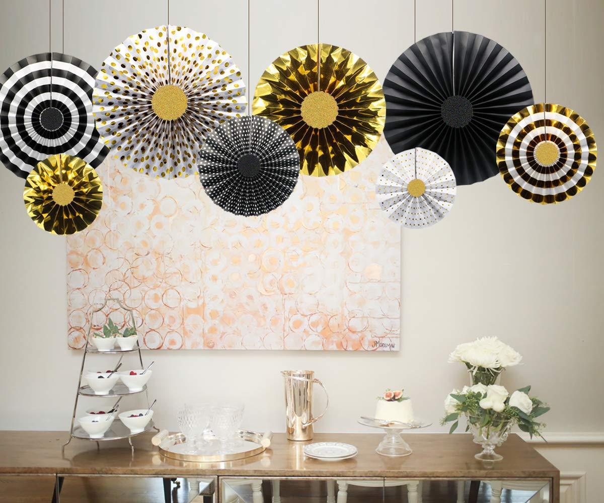 Paper Fans 8pcs Party Decorations Bridal Shower Birthday Black Gold Rose Gold