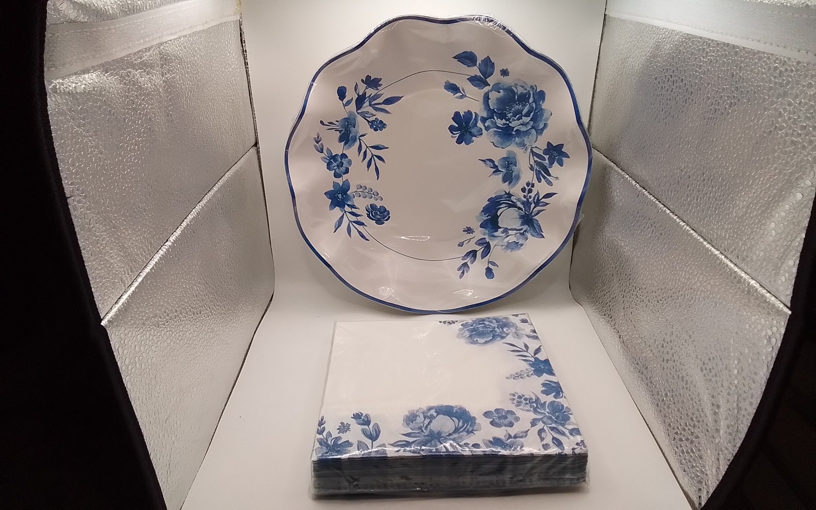 Deep Scalloped Floral All Occasion Disposable Tableware Paper Plates and Napkins