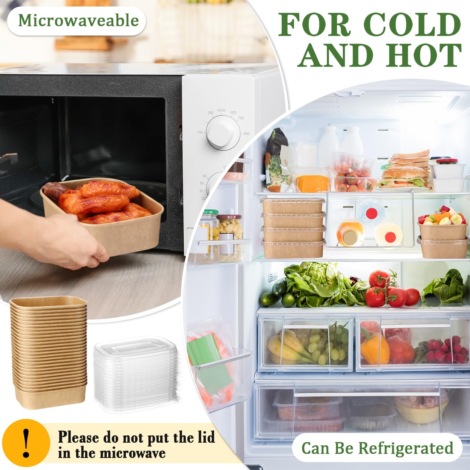 Maxdot 50 Pack Disposable Food Containers with Lids Paper Food Containers Bowls