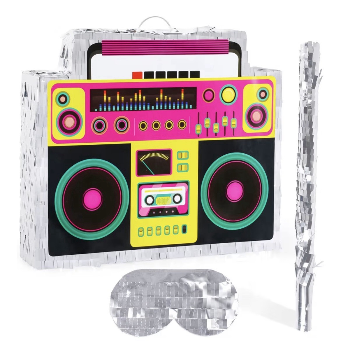 Boombox Pinata with Pinata Stick & Hanging Loop Retro 90s Hip Hop Mexican NIB