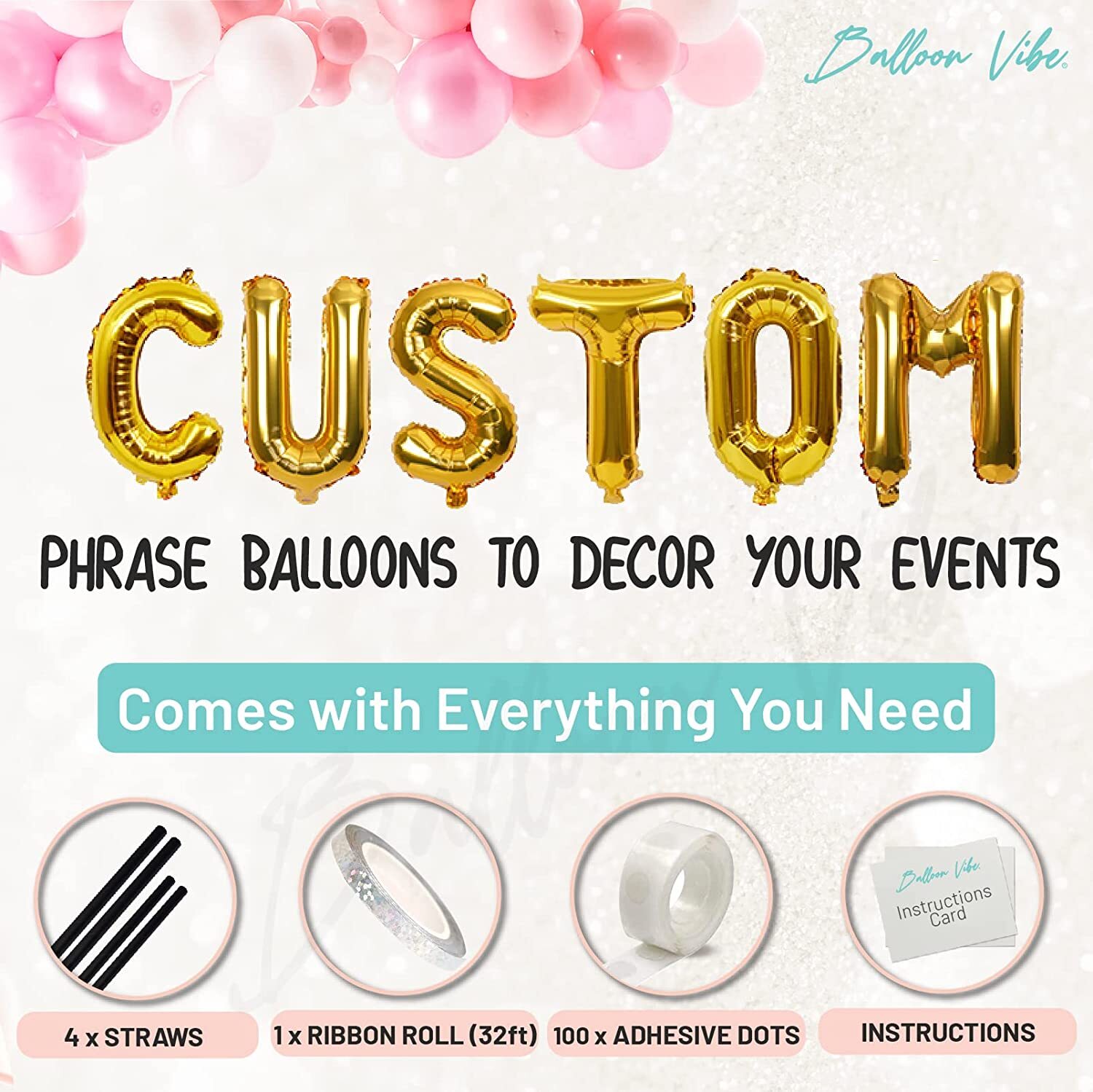 Letter Balloon 16 inch Custom Phrase Gold Silver Black Red Blue White Hot Pink