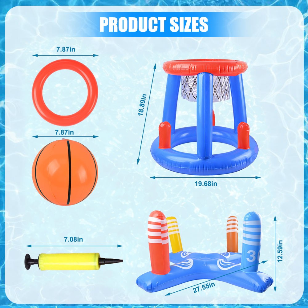 Inflatable Pool Games Toys Swimming Pool Basketball Hoop Cross Ring Toss Set