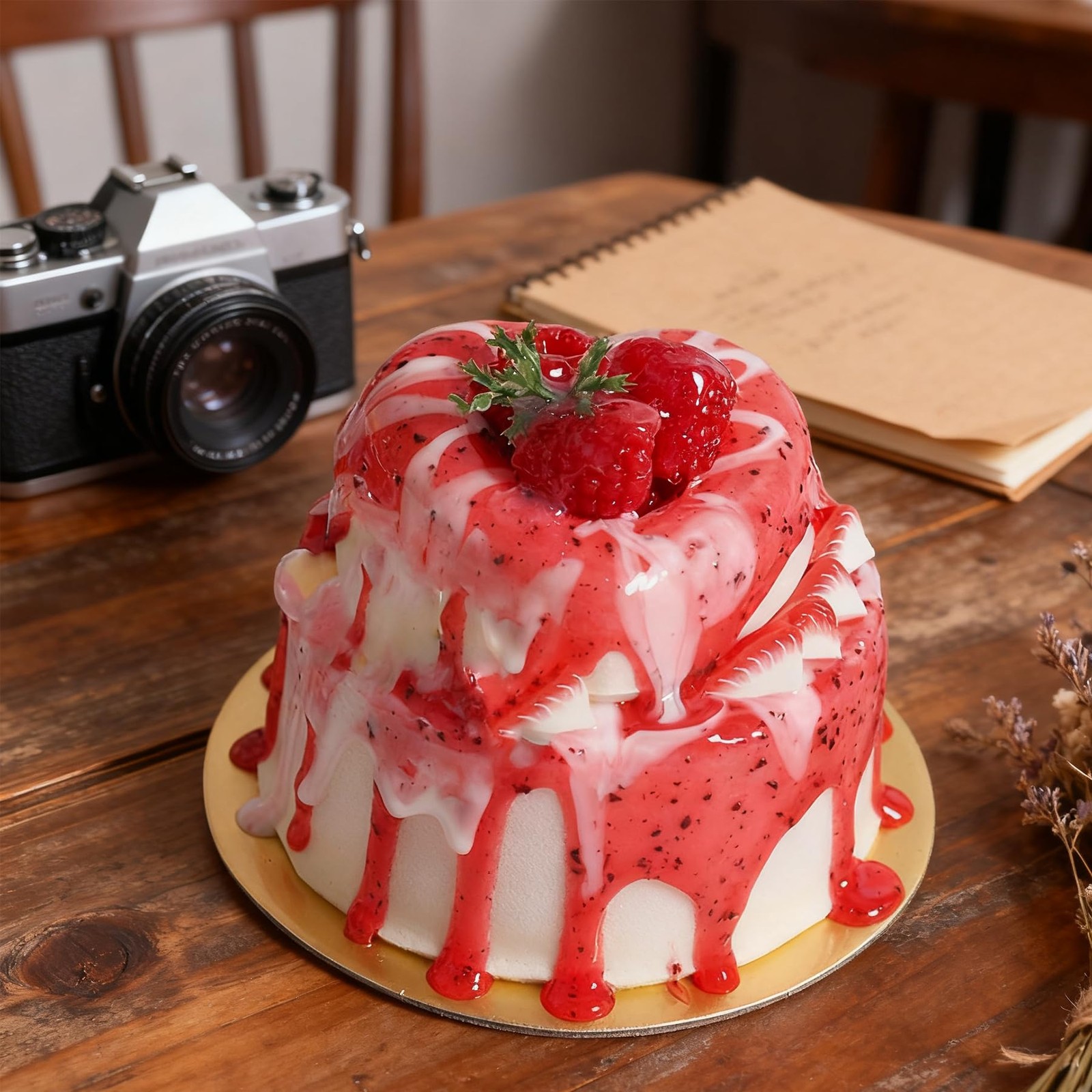 Fake Cake Dessert Artificial Cream With Strawberry Jam Faux Food Model Prop