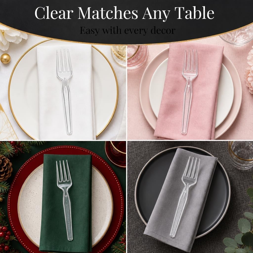 Clear Plastic Forks, 200 Count – Heavyweight Disposable Forks, BPA-Bulk Plastic