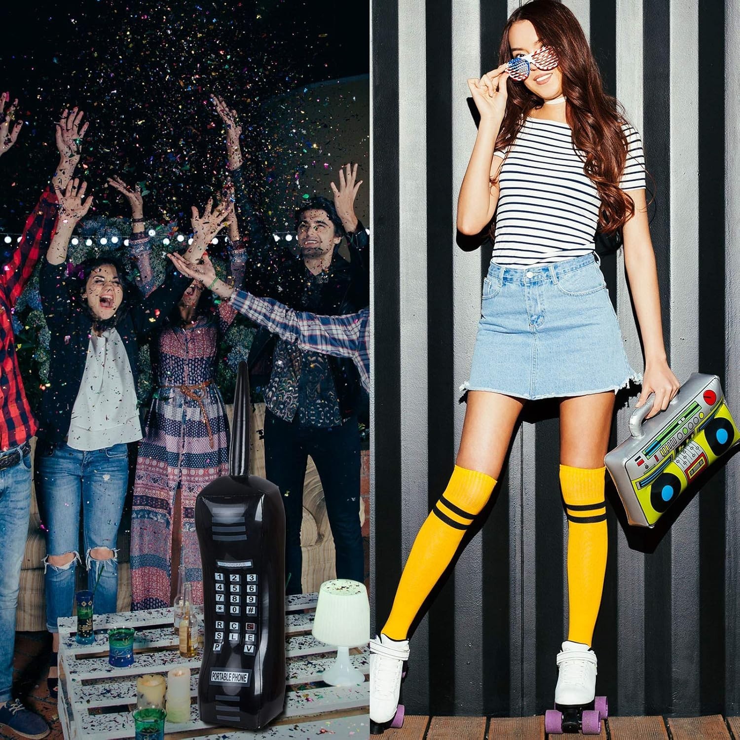 Retro Inflatable Boombox & Cell Phone Props – Ideal for Halloween & Photo Booths