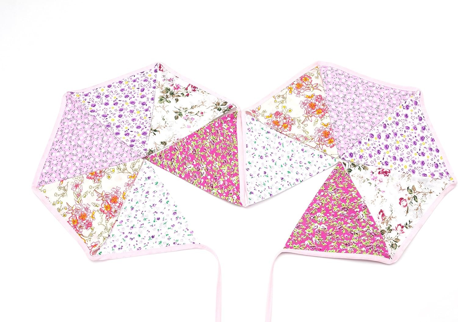 LOVENJOY Pink Floral 100% Cotton Bunting Banner for Girls 10.8 Feet, White