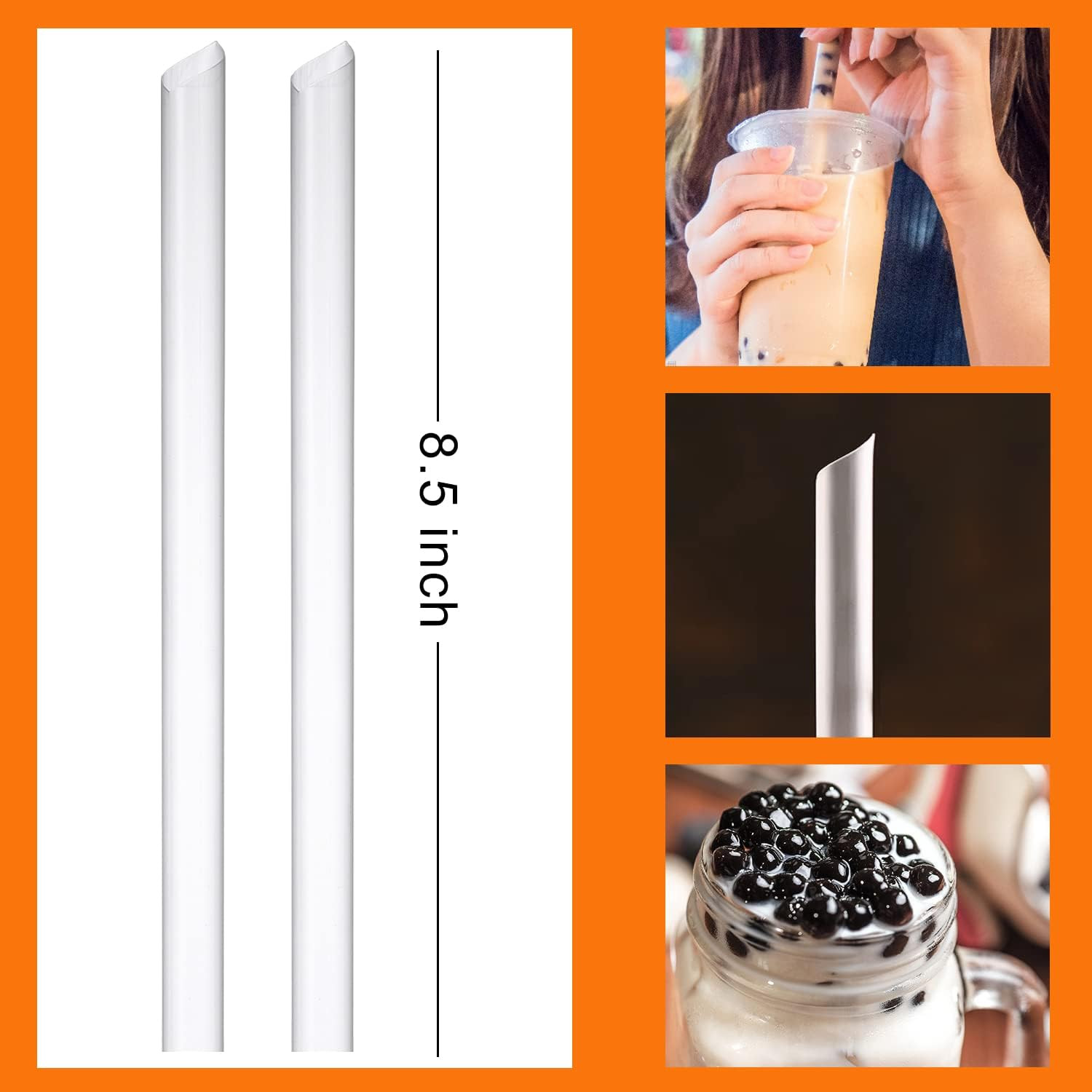 ALINK 100 PCS Clear Plastic Boba Straws, 1/2″ Wide X 8 1/2″ Long Disposable