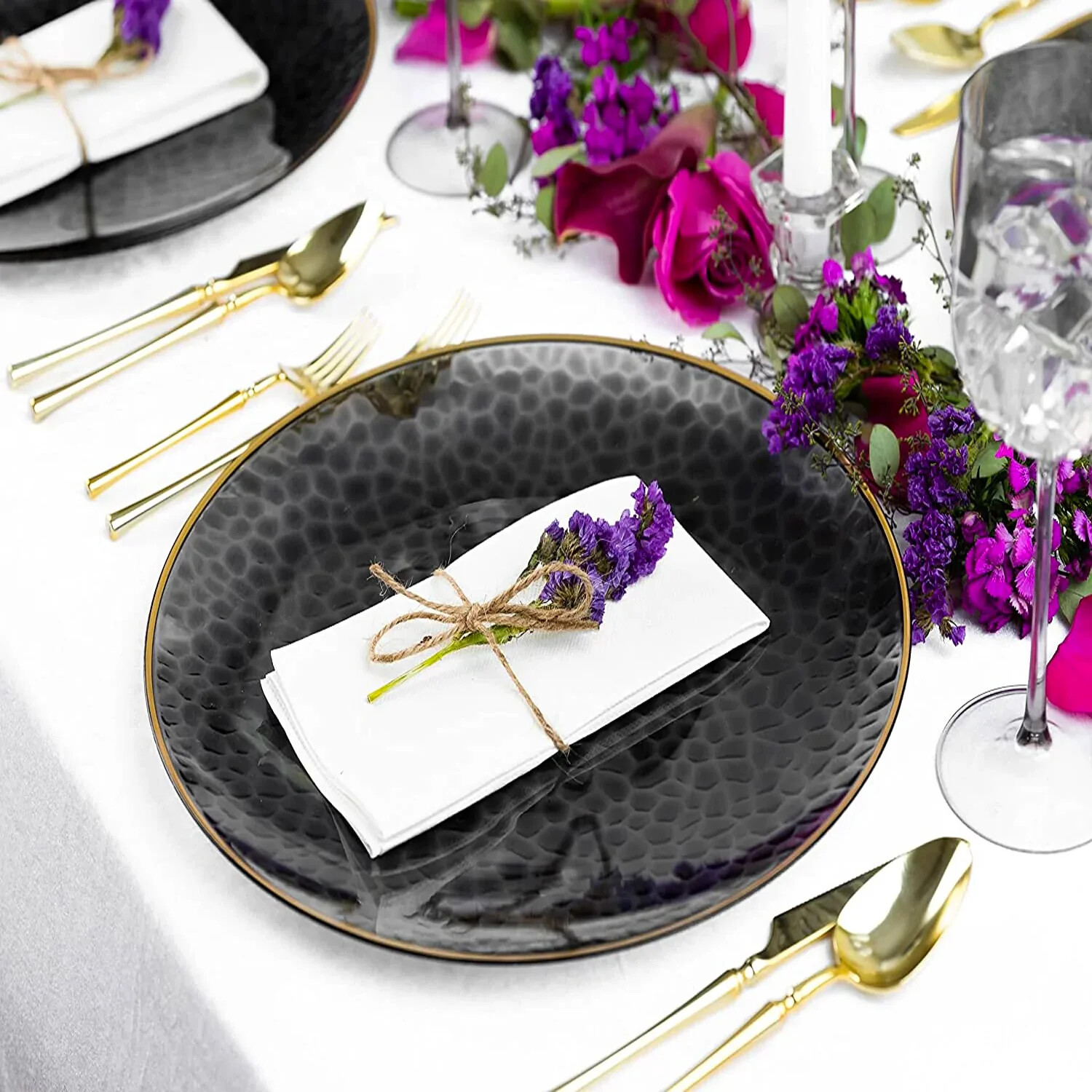 Organic Hammered Gold Rim Plates For Party and Weddings