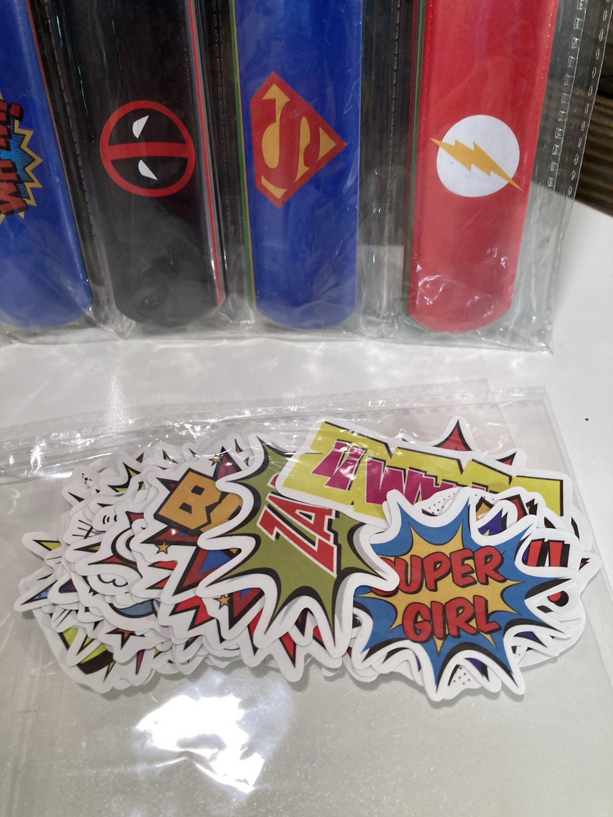 38 Pcs Superhero Slap Bracelets & Stickers Birthday Party Supplies School