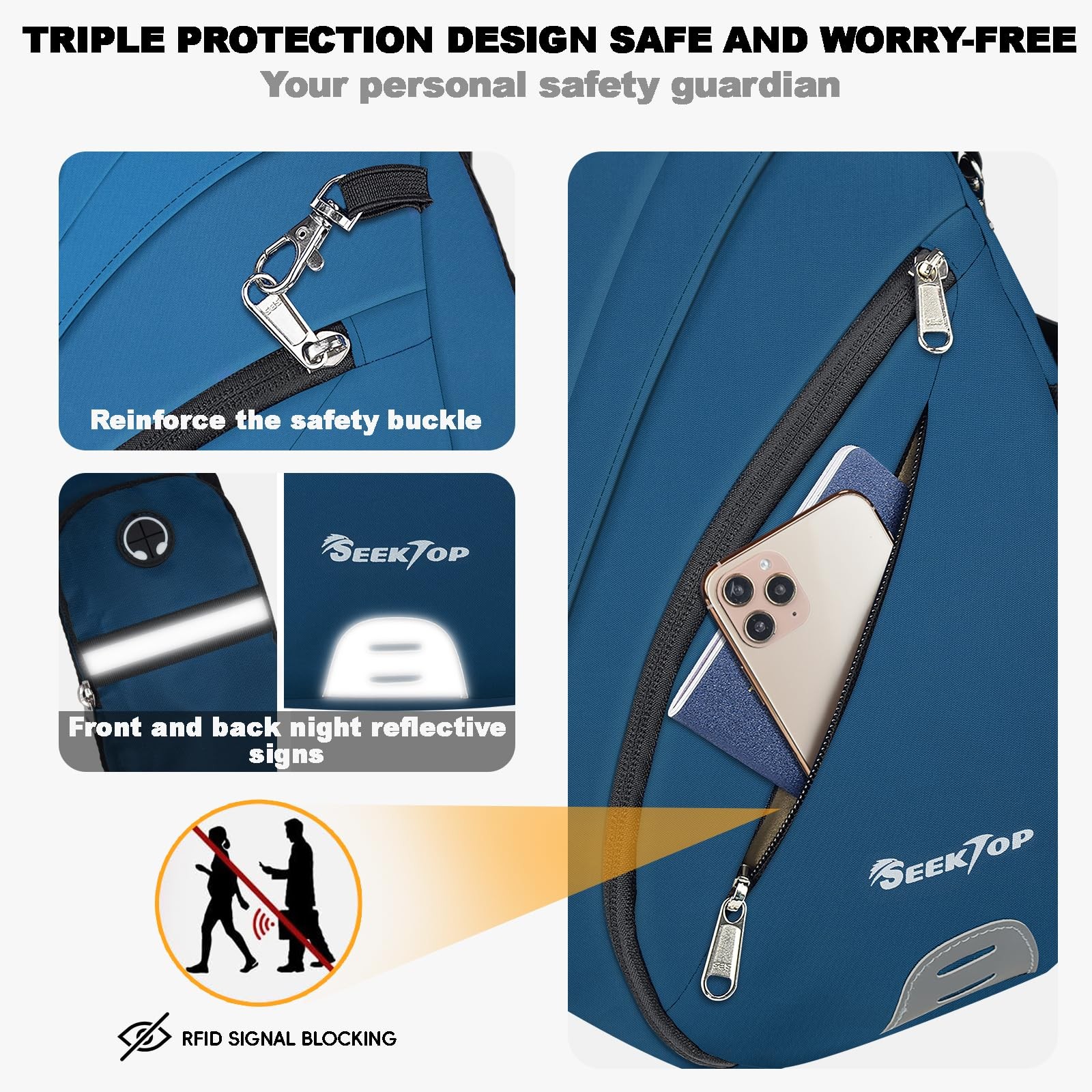 Seektop Crossbody Bag Anti-Theft RFID Blocking Waterproof 400D Nylon Lightweight