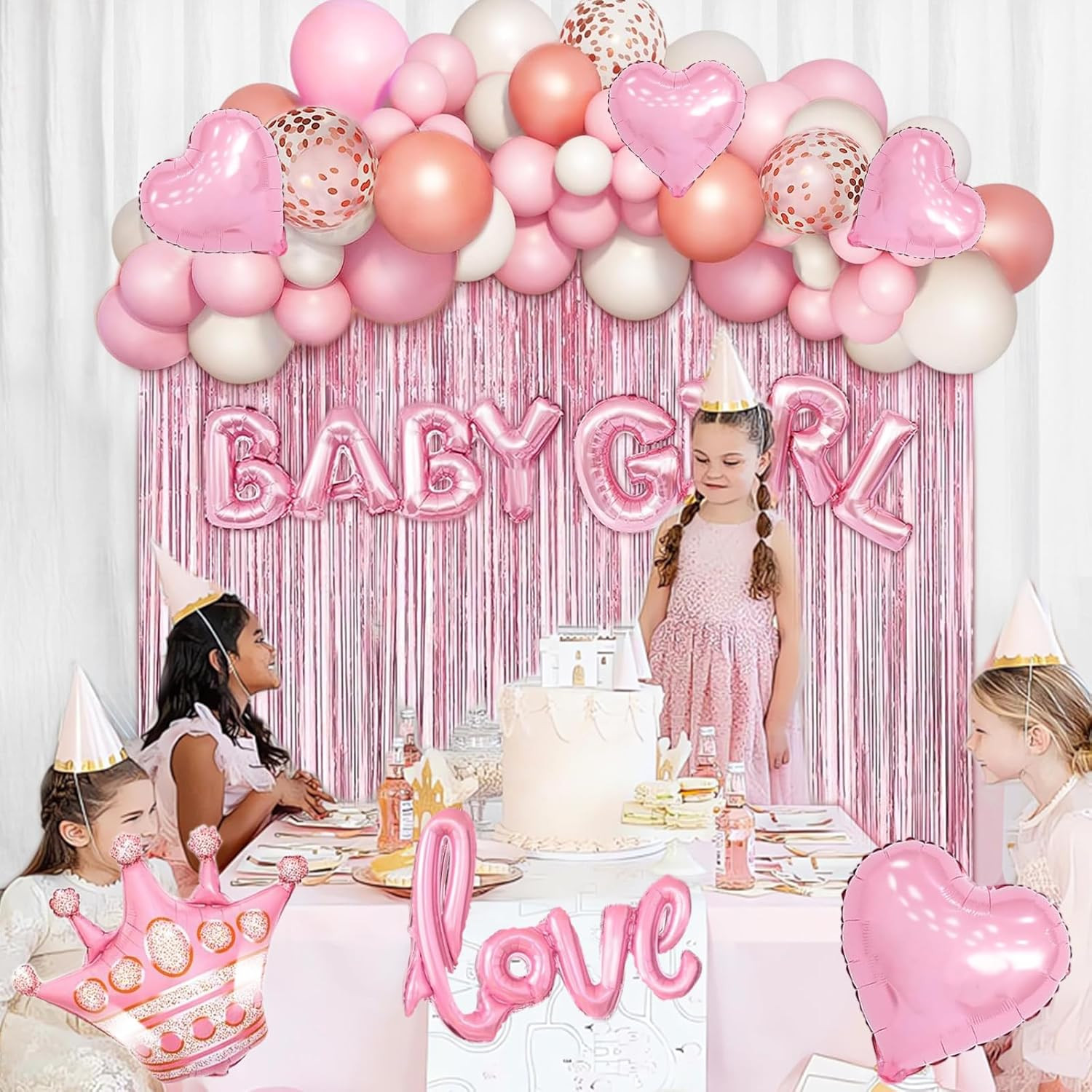 Baby Girl Pink And White Decorations For Shower Party Balloons Set Clearance