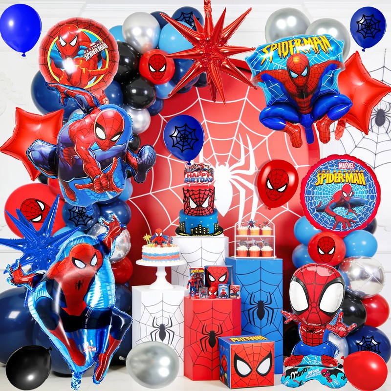 Spider Man Birthday Balloon Arch Kit, 87 Pcs Spider Man Balloon Foil Balloons