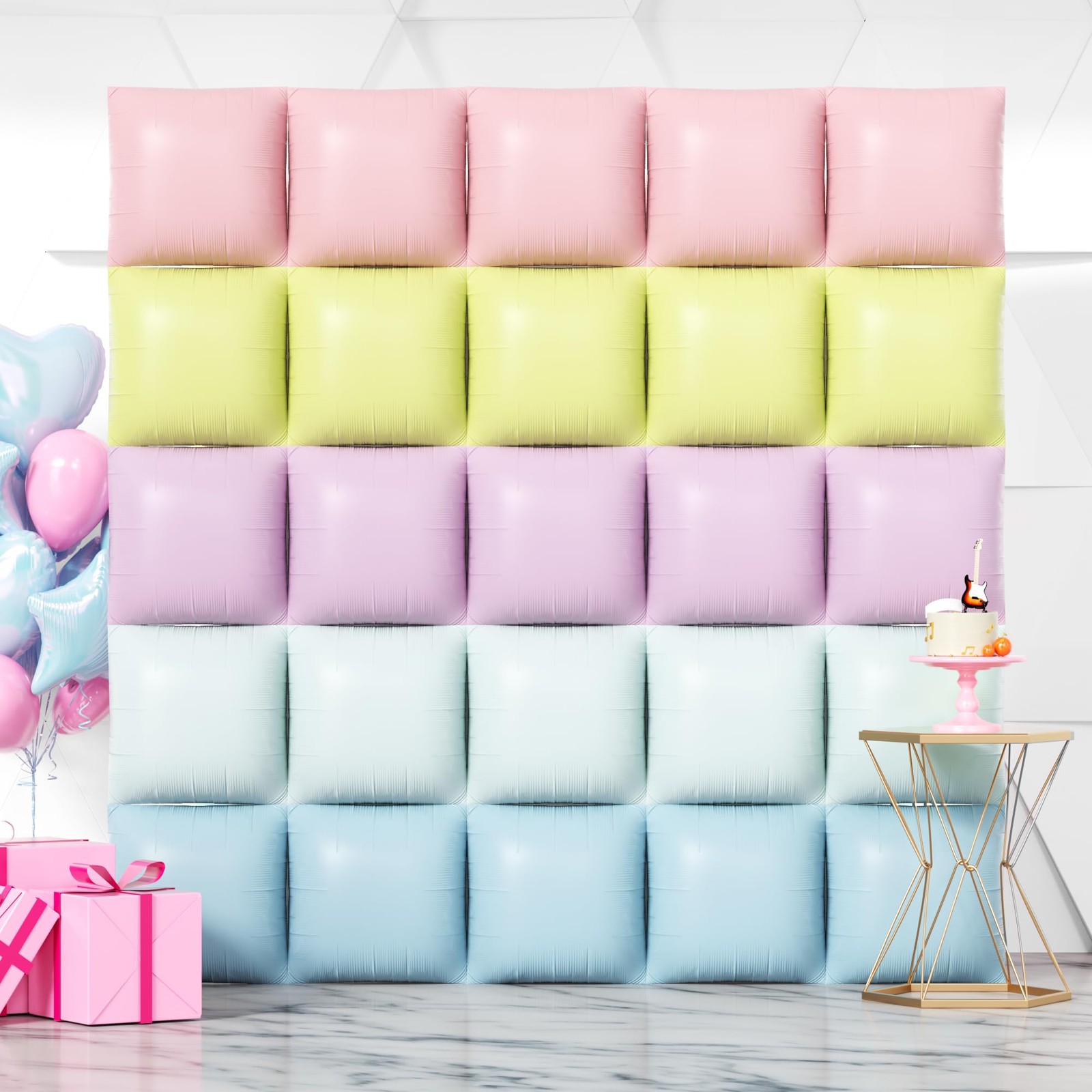 25PCS Pastel Square Foil Balloons Wall Backdrop Double Sided Multicolor Macar…