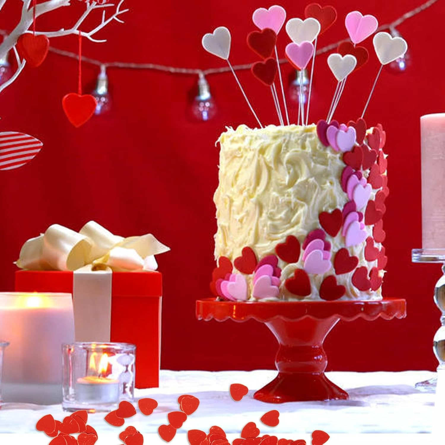 1500Pcs/50G Valentines Day Hearts Confetti Decorations, Red Metallic Foil Heart