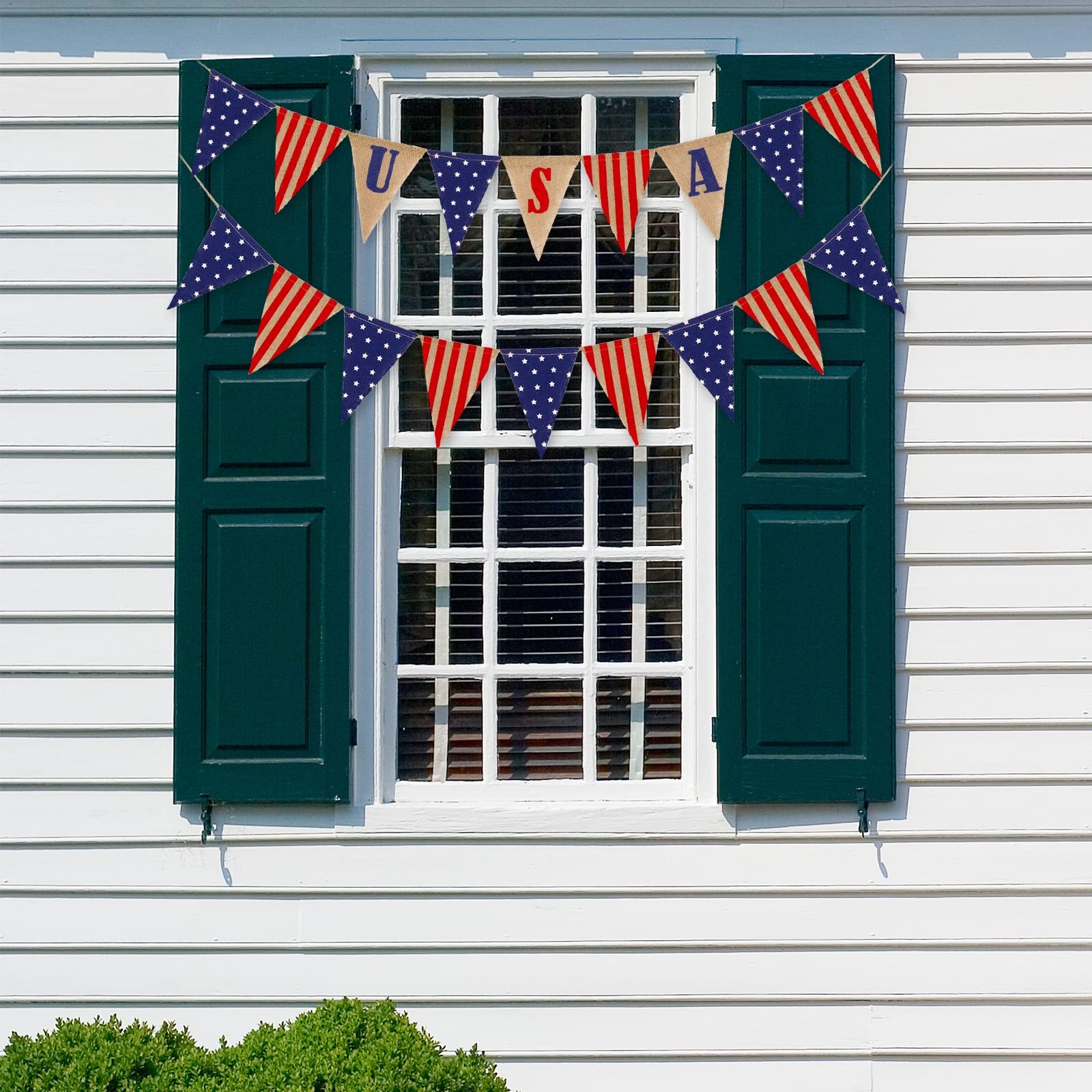 2 Pack Patriotic Burlap Banner 4th of July USA Flag Pennant Bunting Garland Red