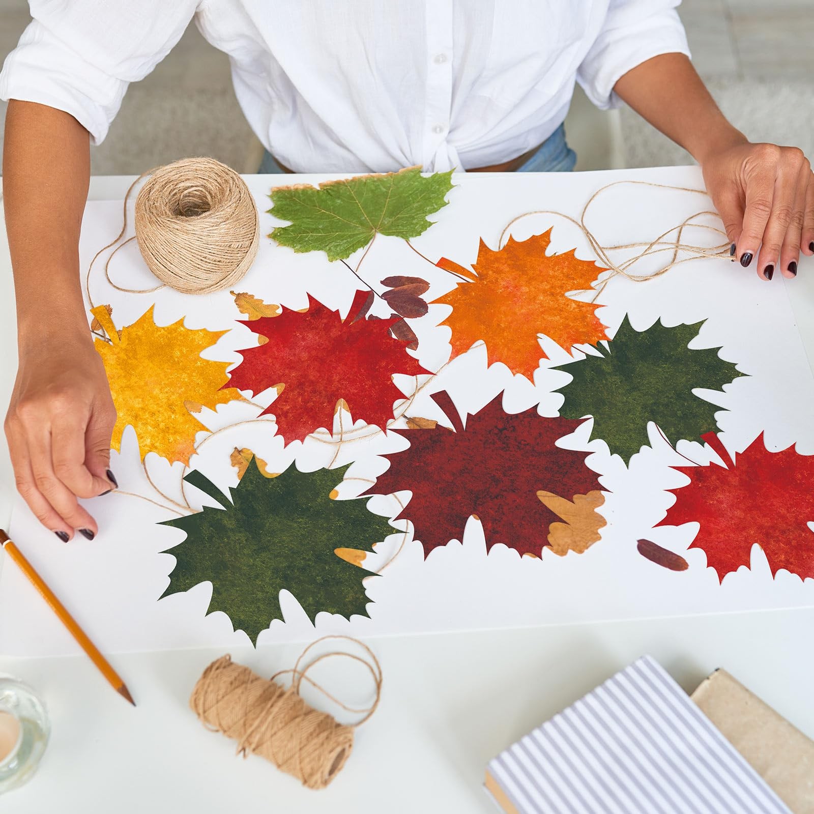 50 PCS Fall Autumn Maple Leaves Solid Cardboard Cutouts 100 Glue Points Decor