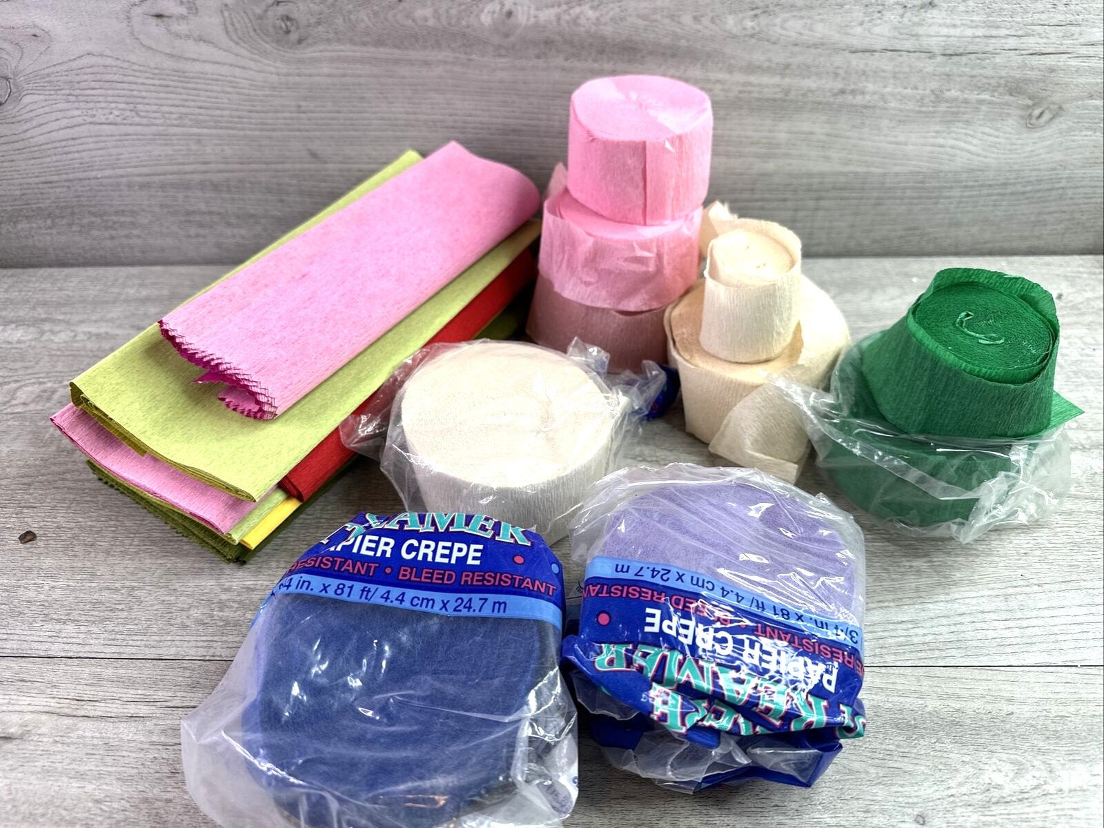 Lot Of Various Color Crepe Paper Streamers & Paper w/ Plastic Tote