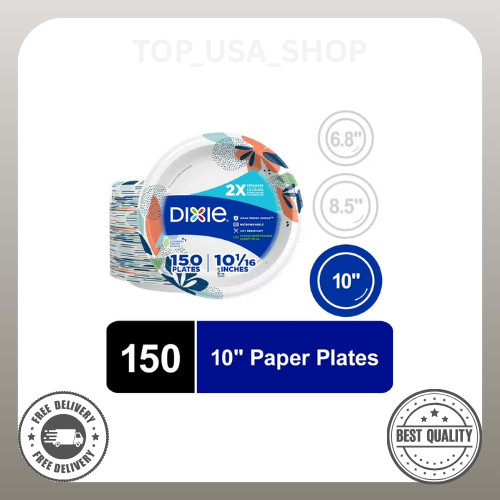Dixie Disposable Paper Plates, 10″, Multi-Color, 150 Count
