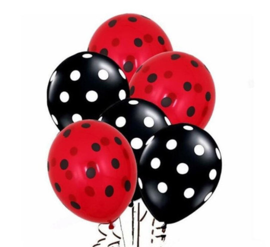 12 Pack Lady Bug Balloons Black & Red Ladybird Party Baby Shower Polka Dots