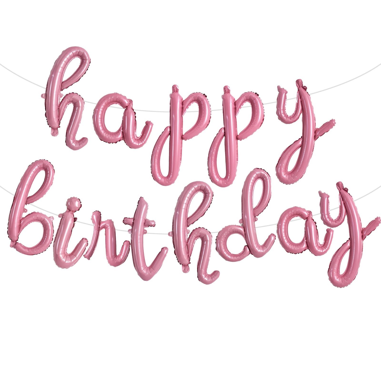 TONIFUL Light Pink Happy Birthday Balloons Banner,Cursive Happy Birthday Ball…