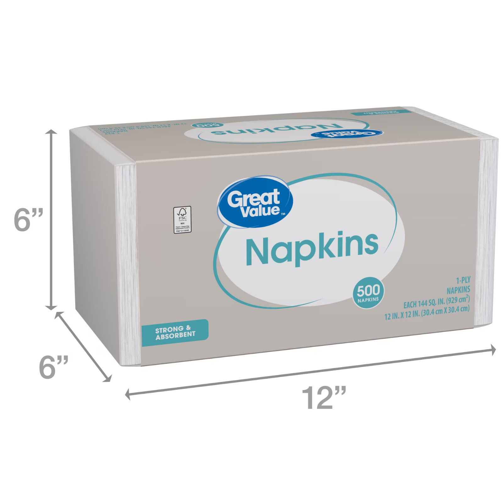 (6 pack) Great Value White Disposable Paper Napkins, 12 in x 12 in, 500 Count