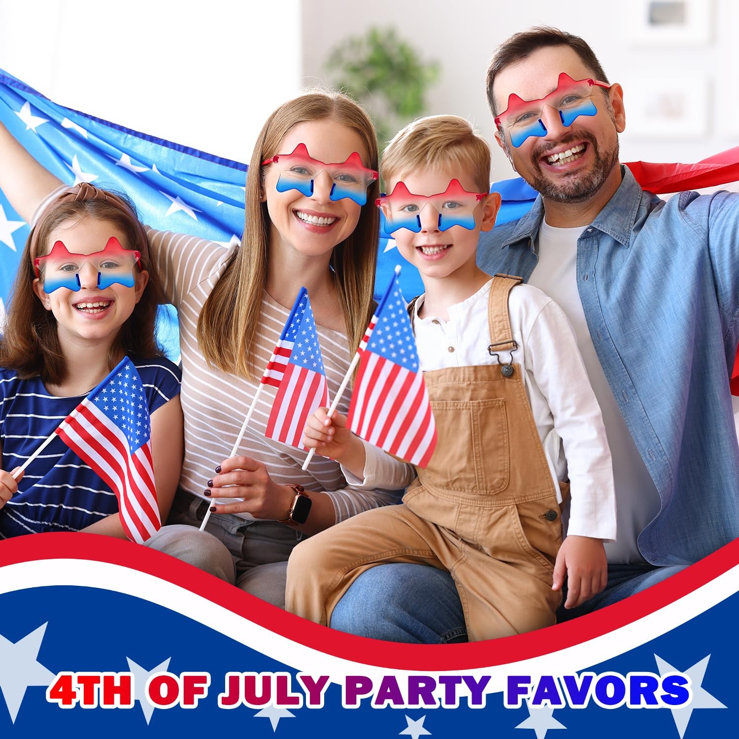 4th of July Red White Blue Sunglasses 3 PCS for Women Men, Patriotic Star Rimles