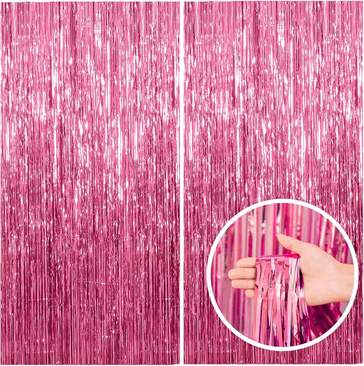 2 Pack Pink Backdrop Party Decorations Tinsel Curtain Party Backdrop Foil Fri…