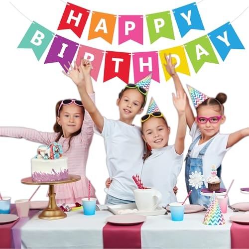 Fecedy Colorful Happy Birthday Banner Bunting Pre-Strung No DIY for Multi