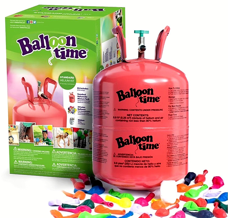 Balloon Time Standard Helium Air Tank Kit 30 9″Ballons Ribbon Birthday Party NEW