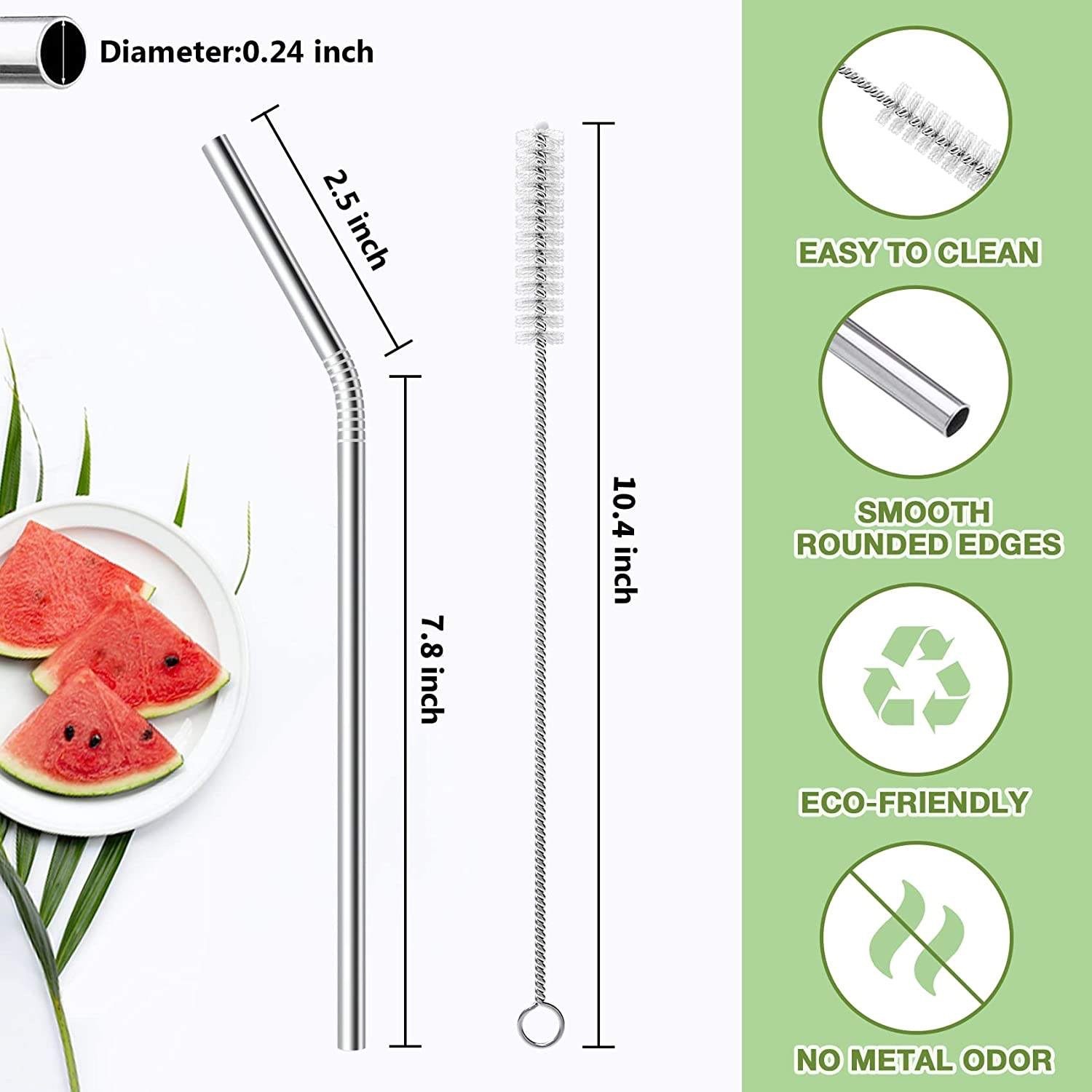 12 pk METAL Stainless STEEL Drinking Straws Eco Friendly SILVER Cleaning Party