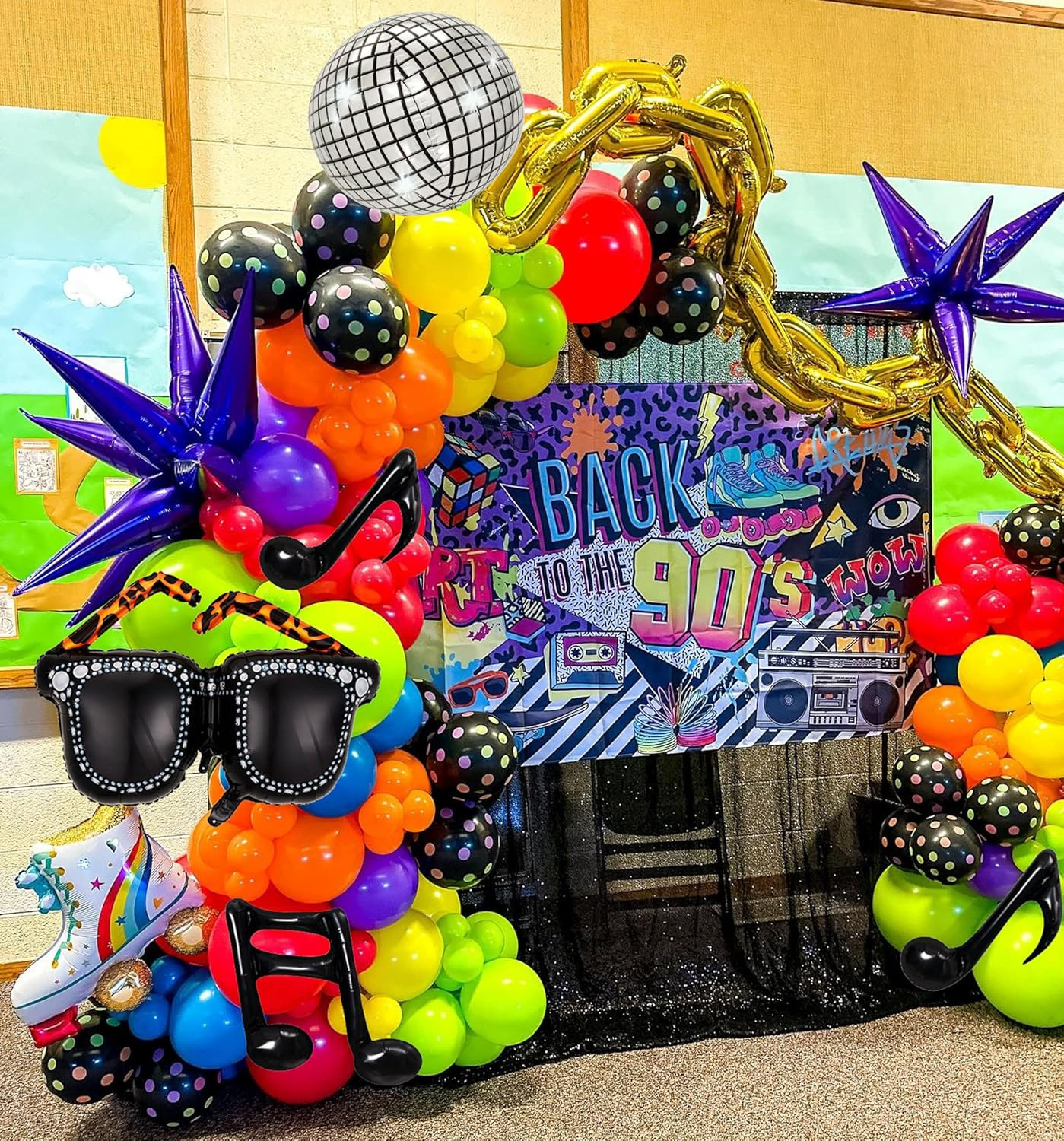171Pcs 80s 90s Disco Balloon Arch Kit – Retro Party Decorations, Foil Balloons