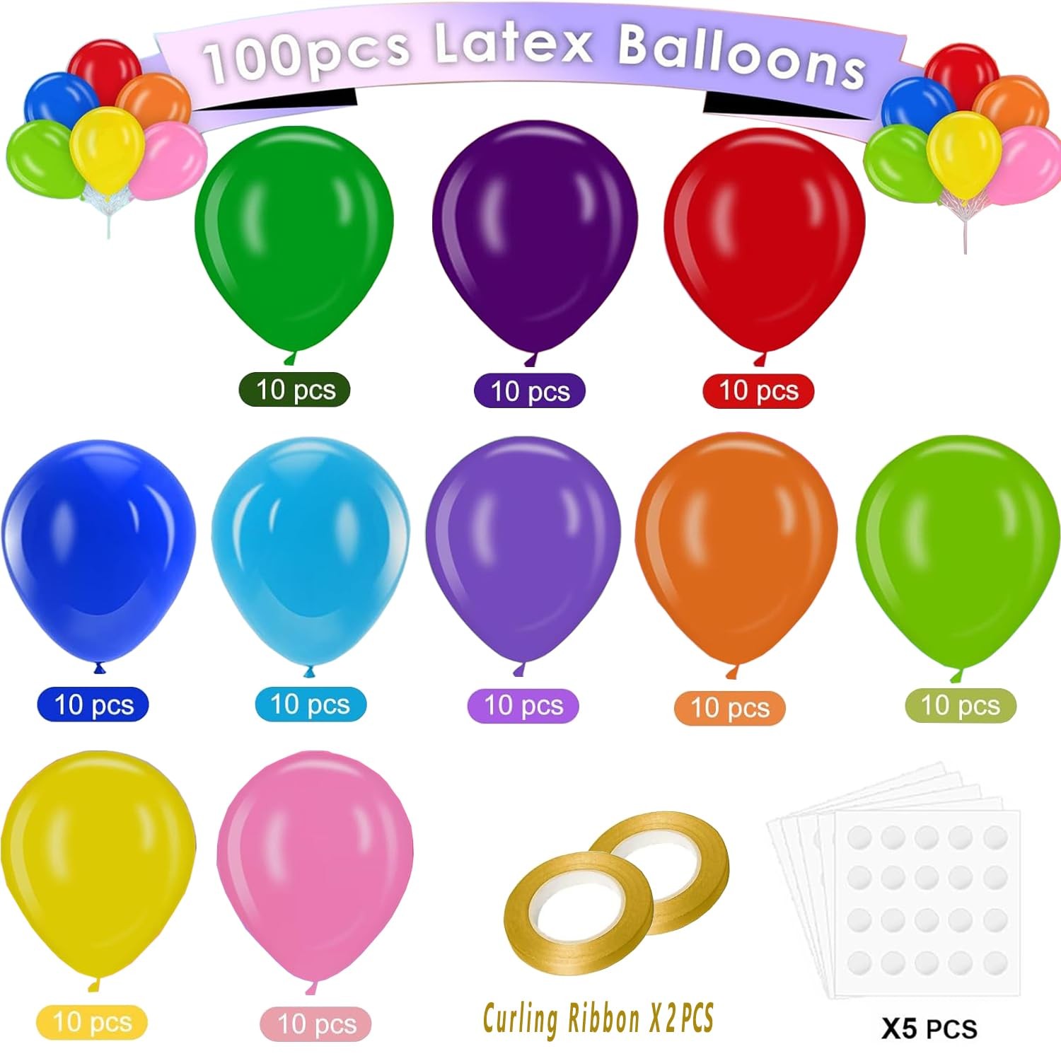 100PCS 12 Inch Rainbow Latex Balloons, Assorted Colors Party Balloons Bulk Pa…