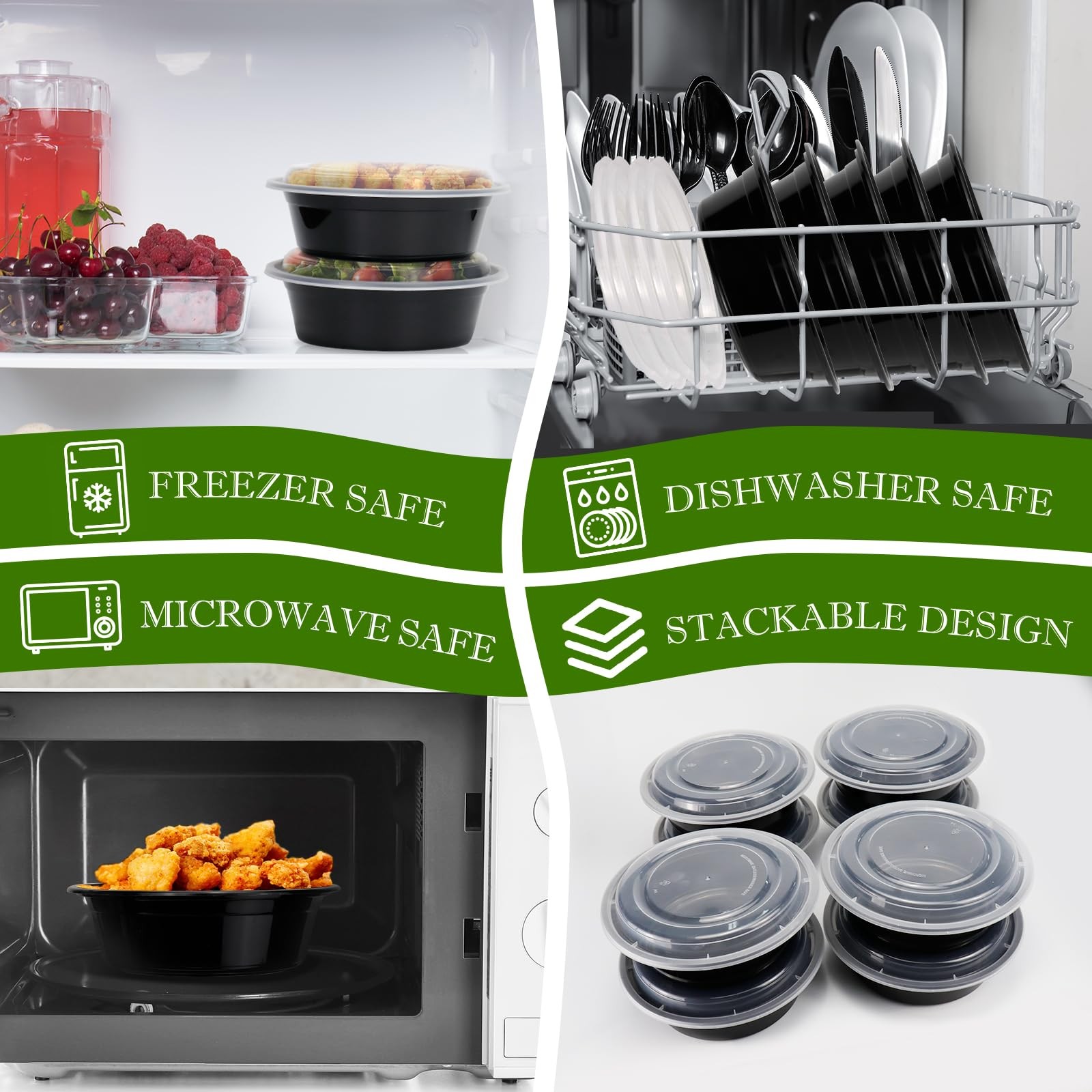 Meal Prep Containers Reusable 32oz – Meal Prep Bowls with Lids 50 Pack, Round Fo