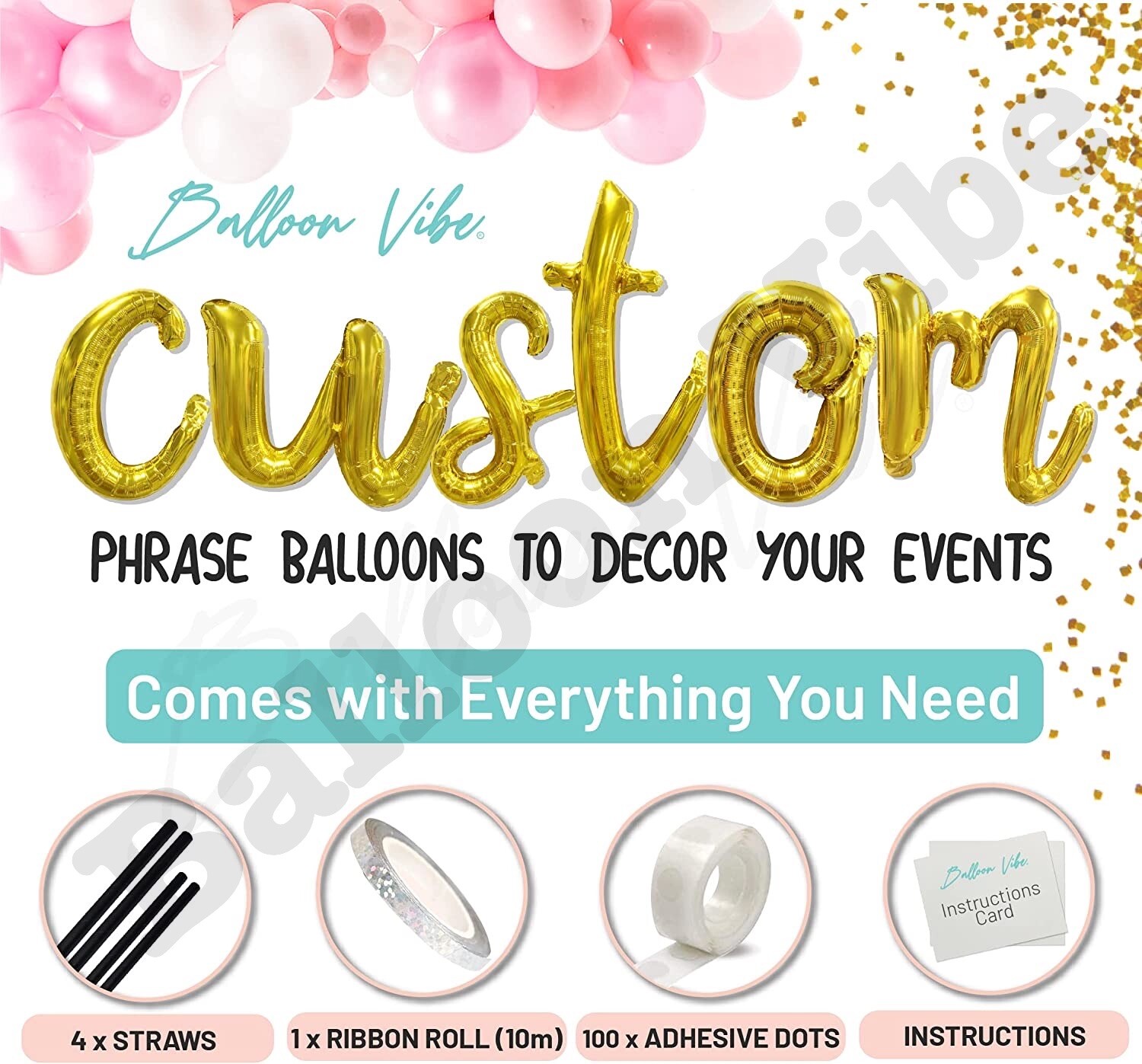 Cursive Letter Balloons 16 inch Custom Personalize Phrase Gold Silver Black Pink