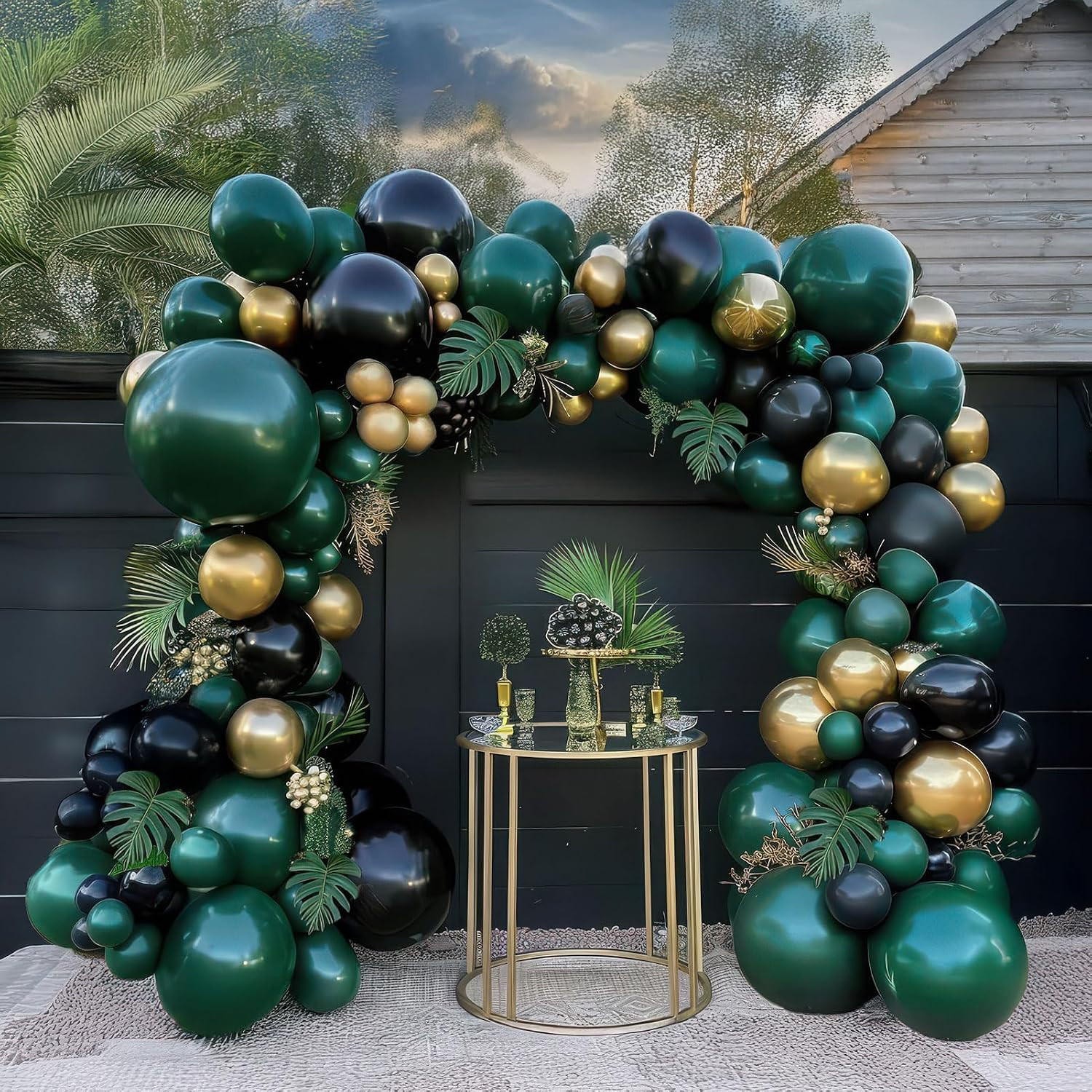 Emerald Green and Gold Black Balloon Garland Arch Kit Luxury Double Stuffed