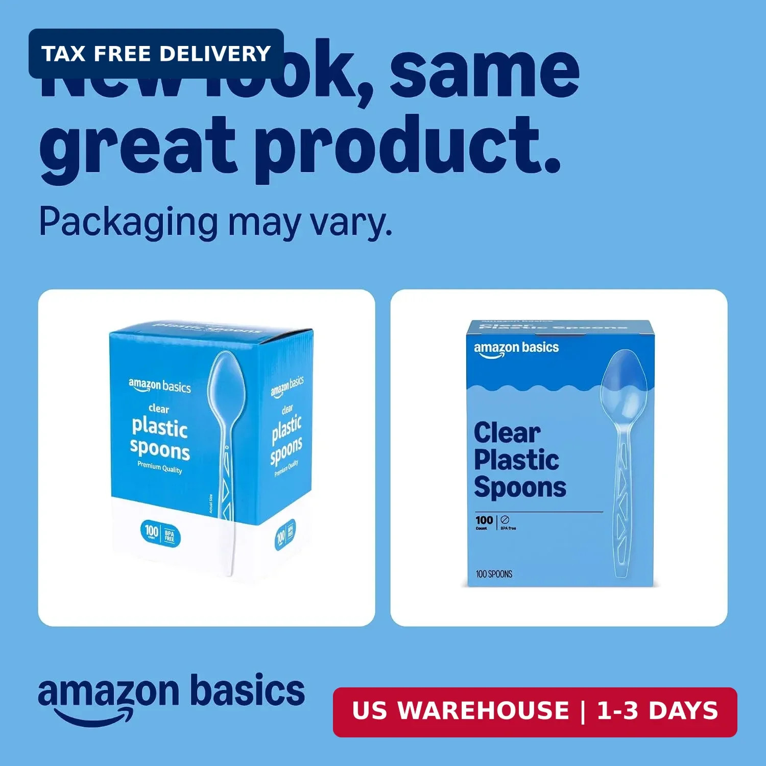 Amazon Basics Disposable Clear Plastic Spoons, Premium Quality, 100 Count, Large