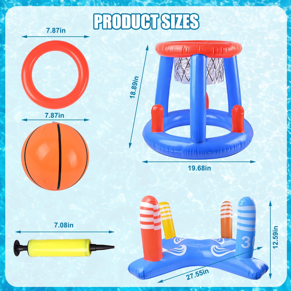 Inflatable Floating Swimming Pool Game Family Basketball Hoop Ring Toss Toys Set